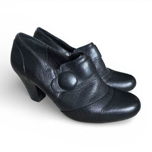 Clarks Bendables Black Leather Mary Jane Heels Comfort Pumps Travel Office 7